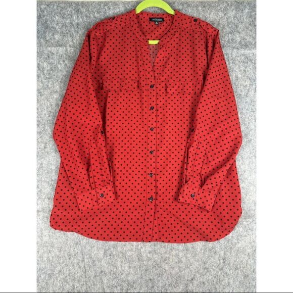 Notations Shirt Women's Size XL Red Black Polka Dot Polyester Stretch Button-Up - Picture 5 of 8